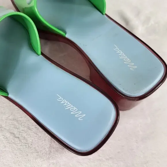 Lazy Oaf x Melissa Platform Slides Green Flower Sandals Chunky Heel Retro | 6 - Picture 6 of 13